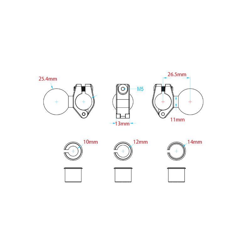 Rearview mirror rod 1 inch ball head bracket base combination