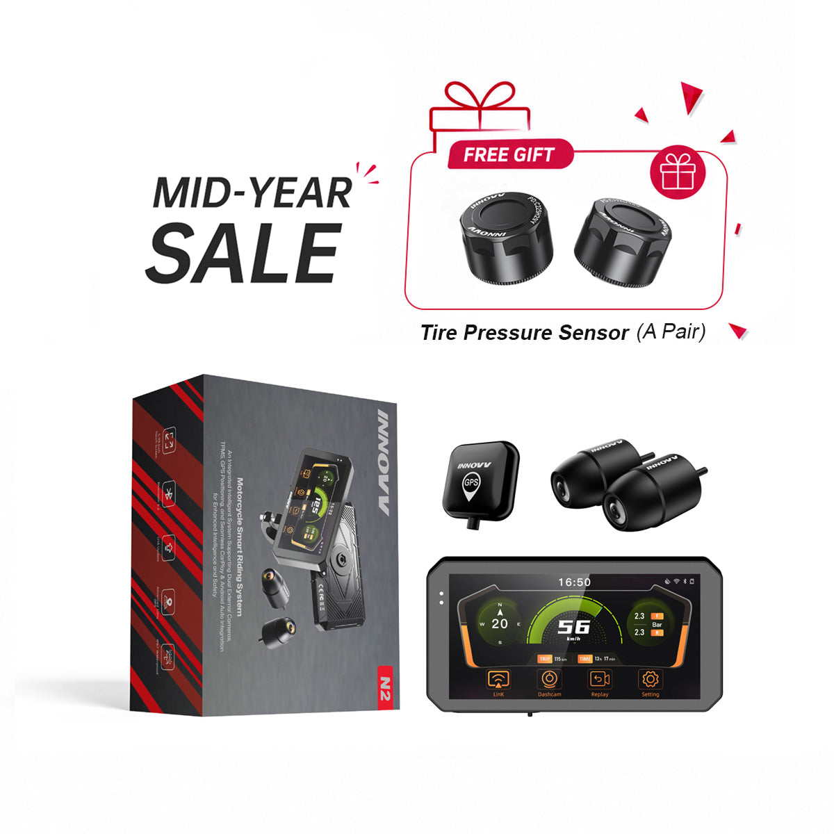 N2 Display+GPS+2K Camera+Free TPMS